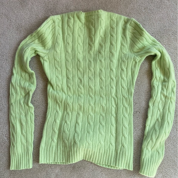 Ralph Lauren Black Label cashmere 100% Cable V-neck green sweater, small - Picture 2 of 7